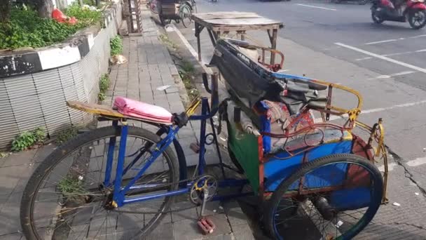 Becak Street Cycle Rickshaw Street Traditional Transportation Asia — стокове відео