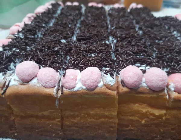 Torta Brownies Con Meses Topping Dessert Torta Con Meses Cioccolato — Foto Stock