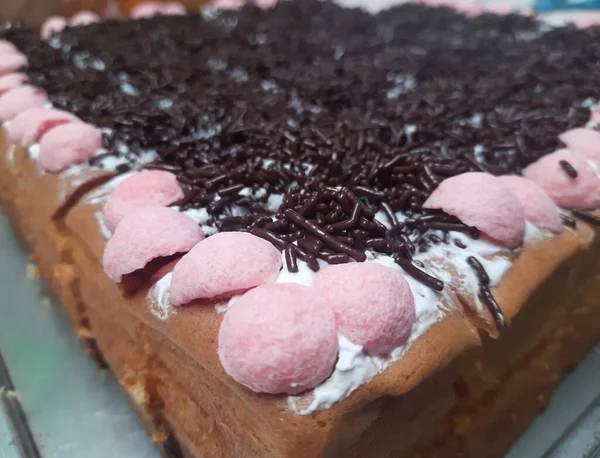 Tatlı Olarak Ben Soslu Browni Pastası Çikolatalı Kek Çikolata Soslu — Stok fotoğraf