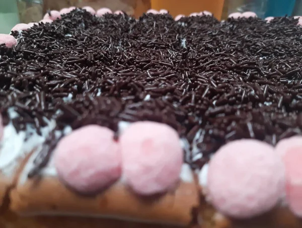 Brownies Cake Met Meses Als Toetje Cake Met Chocolade Messen — Stockfoto