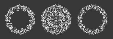 Bir tutam çiçek, şeffaf bir arkaplanda çelenkler, vektör desenli çiçekler, çiçek mandala. Tebrik kartları, davetiyeler ve mağaza tasarımı için öğeler. Daire şeklinde desen. Vektör deseni.