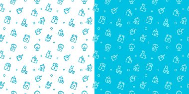 Seamless vector patterns of milk icons. Milk background, monochrome icons, background of farm products. Cartoon pattern. Template for packaging dairy products. Yogurt, organic products.