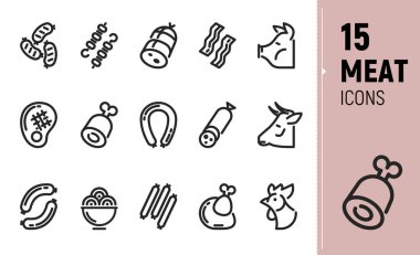 A set of vector meat icons. Contour icons for the website, packaging, logos.Flat, one line.