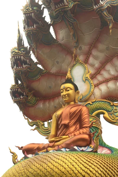 Una Gran Estatua Dorada Buda Aire Libre Protegida Por Naga —  Fotos de Stock
