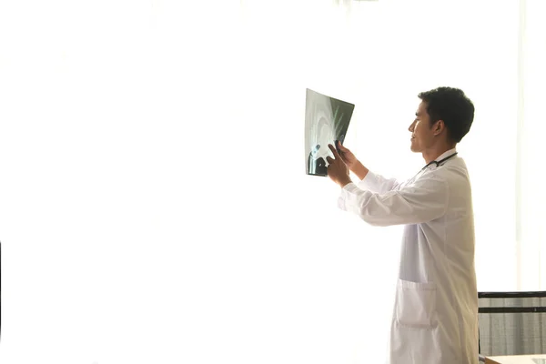 Asian Radiologist Doctor Suit Look Ray Image Lumen Bone White — Stock Photo, Image