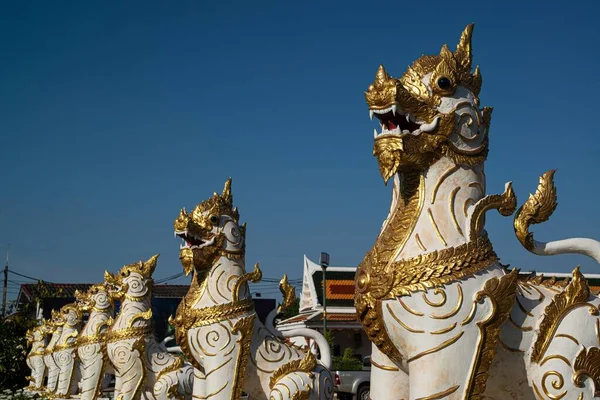 Leo Lion Serves Protection Preserving Place Wat Phra Choeng Chum —  Fotos de Stock