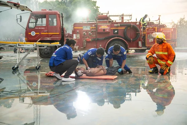 Pichit Thailand August 2020 Unknown Rescuers Fire Brigade Conducting Fire — Fotografia de Stock