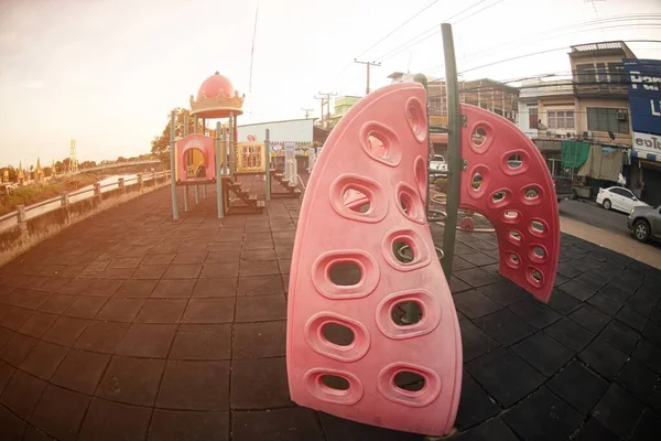 Colorful Playground Made Plastic Empty Outdoor Playground Set Playground Equipment — Fotografie, imagine de stoc