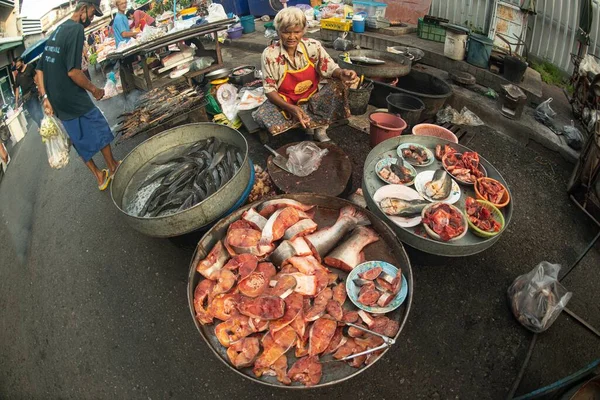 Phichit Thailand August 2020 Unidentified Elderly Vendors Sell Grilled Catfish — 스톡 사진