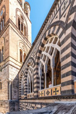 Amalfi coast, Italy - July 01 2021: Overlooking from the balcony of the Cathedral of Sant'Andrea in Amalfi, Italy