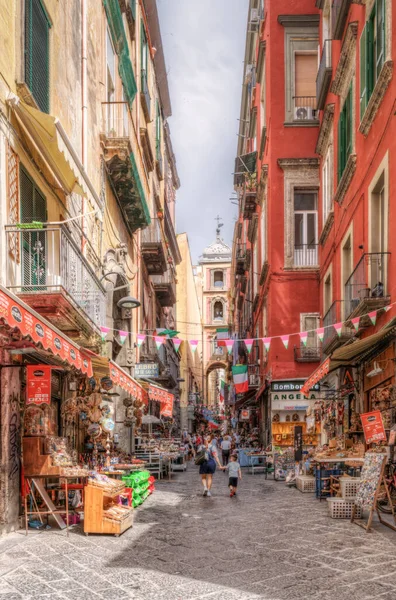 Naples, Italy - june 29 2021: San Gregorio Armeno street, the famous street of the cribs