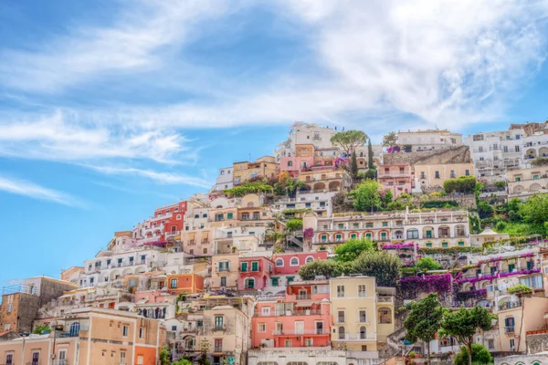 View of the village of Positano along the Amalfi Coast in Italy, with its characteristic colorful houses