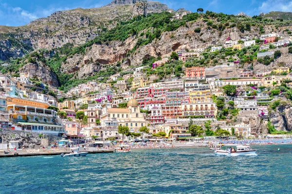 Costiera Amalfitana Luglio 2021 Veduta Del Paese Positano Lungo Costiera — Foto Stock