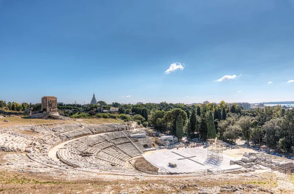 Yunan Syracuse Tiyatrosu Neapolis Arkeoloji Parkının Içinde — Stok fotoğraf