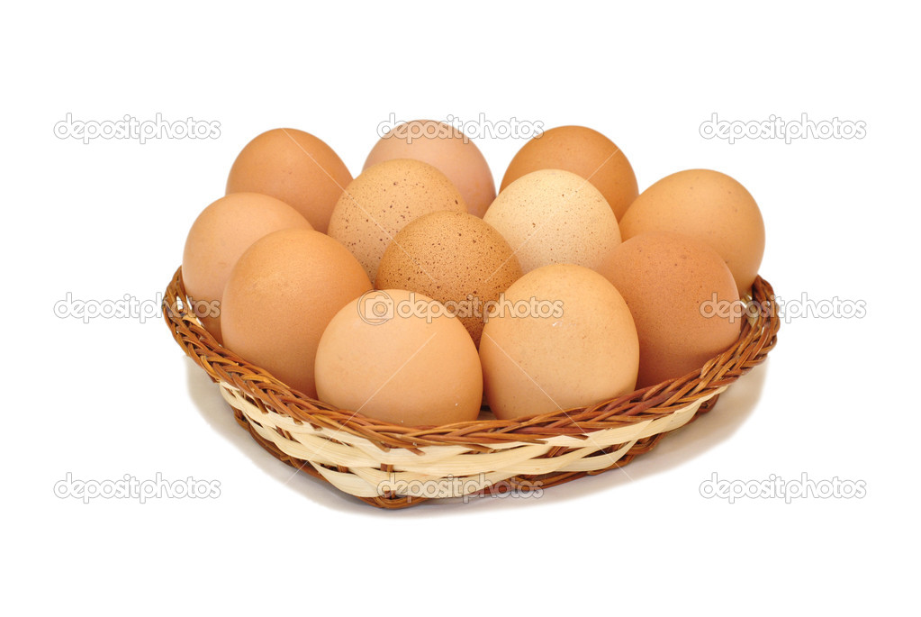 Dozen eggs in a wicker basket