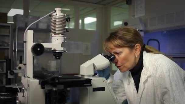 Microscoop vrouw — Stockvideo