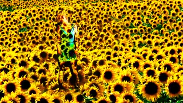 Bailando en girasoles — Vídeo de stock