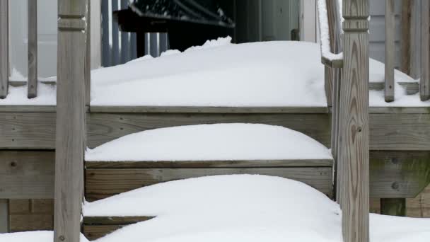 Besneeuwde stappen wissen — Stockvideo