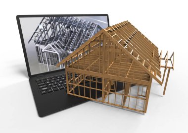 CAD yardımıyla bir ev inşaat alanını temsil eden 3D görüntüleme