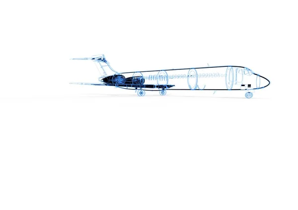 Εικόνα Τρισδιάστατης Απεικόνισης Που Αναπαριστά Αεροπλάνο Στοιχεία Σχεδιασμού Βοήθεια Υπολογιστή — Φωτογραφία Αρχείου