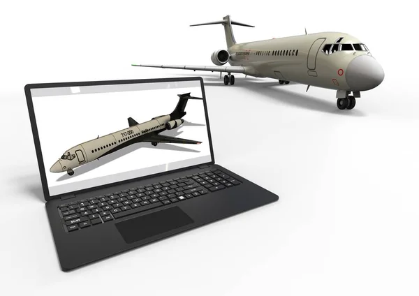 컴퓨터가 내장된 비행기를 상징하는 렌더링 요소에 도움이 되었다 — 스톡 사진