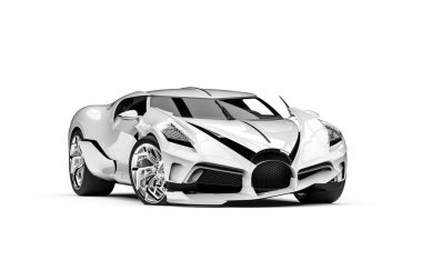 Bir kazaya karışan pahalı bir arabayı temsil eden 3D görüntüleme