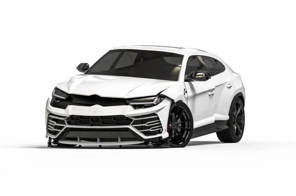 Bir kazaya karışan pahalı bir arabayı temsil eden 3D görüntüleme