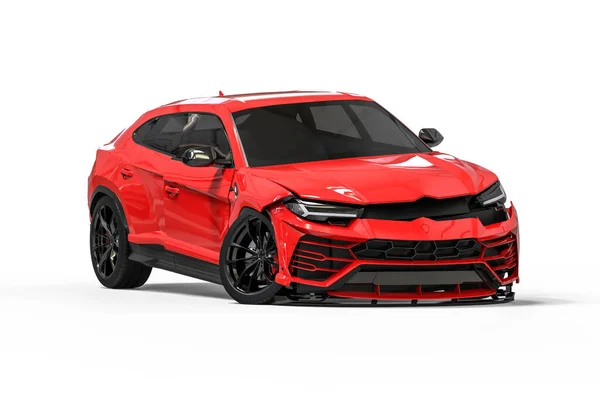 Bir kazaya karışan pahalı bir arabayı temsil eden 3D görüntüleme