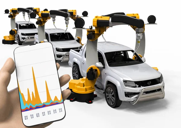 Render Image Assembly Line Hand Phone Representing Automotive Manufacturing — 스톡 사진