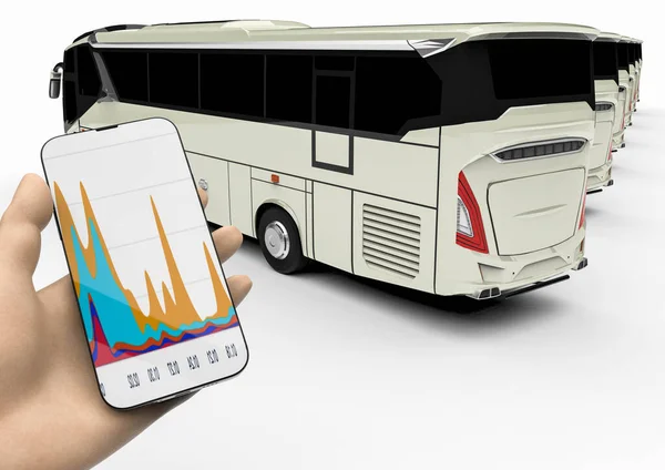 Weergave Van Een Telefoon Met Bussen Die Een Mobiele App — Stockfoto