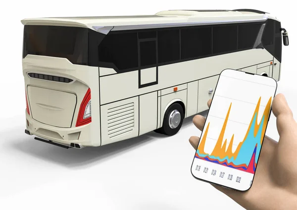 Render Image Phone Busses Representing Mobile App Monitoring Transportation — 스톡 사진