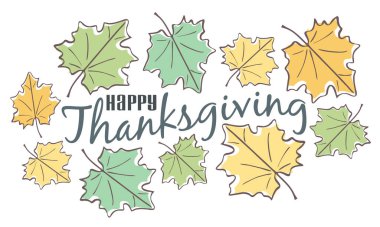 Şükran Günü vektör bayrağınız kutlu olsun. Şükran Günü için elle çizilmiş bir parça..