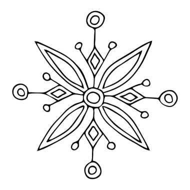 Tek bir vektör kar tanesi simgesi. Elle çizilmiş kış karalama çizimi.