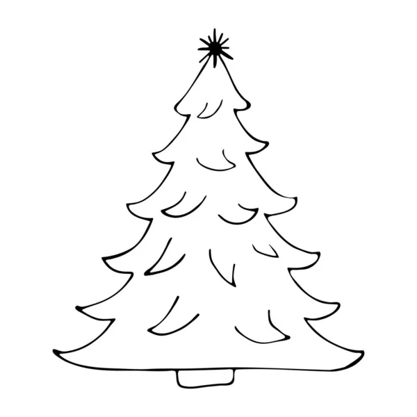 Karácsonyfa vektor előfizető. Kézzel rajzolt aranyos doodle lucfenyő, Karácsonyi illusztráció. — Stock Vector