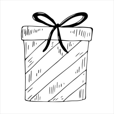 Noel hediyesi vektör klibi. El çizimi şirin karalama hediye kutusu, Noel illüstrasyonu.