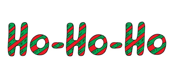 Doodle lettering ho-ho-ho em cores tradicionais de Natal. Natal e Ano Novo cartão vetor desenhado à mão. —  Vetores de Stock