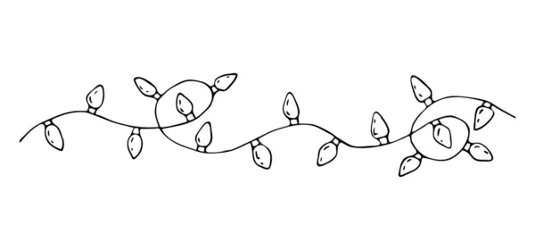 Guirlanda de Natal com luzes no estilo de doodle. Ícone de Natal guirlanda desenhada à mão. —  Vetores de Stock