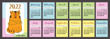 Kaplan takvimi şablonu 2022, dikey takvim şablonu 2022 pastel renkli, hafta pazar günü başlıyor. Kapak ve 12 aylık sayfa