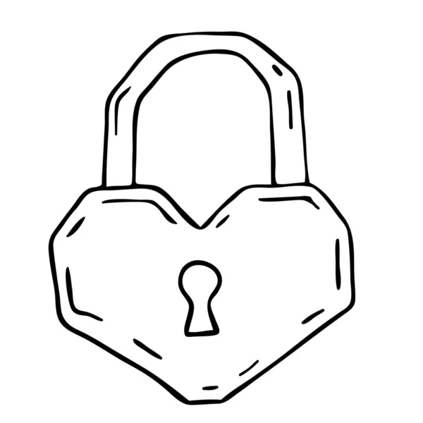 Padlock . Vektorová kresba hradu ve tvaru srdce. Ikona Valentýna. — Stockový vektor