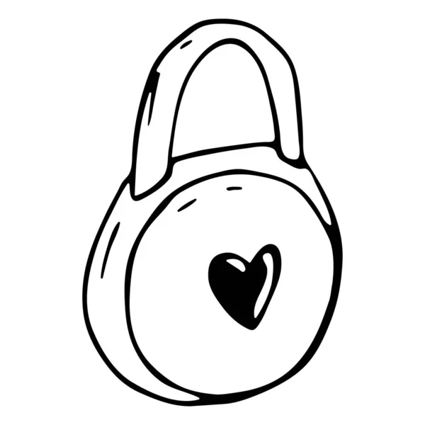 Padlock . Vector doodle illustration of a heart-shaped castle. valentines Day icon. — стоковый вектор