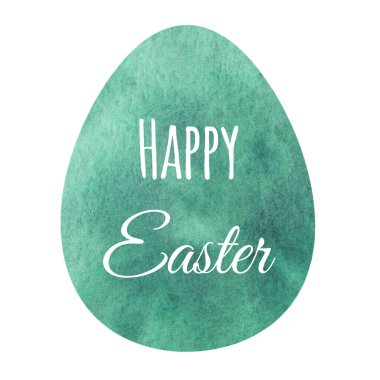 Üzerinde mutlu Paskalyalar yazan suluboya bir yumurta. Paskalya suluboya çizimi
