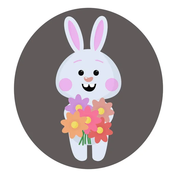 Schattig konijntje met bloemen. Paashaas veelkleurige vector clipart. Pasen kaart, gelukkig Pasen. — Stockvector