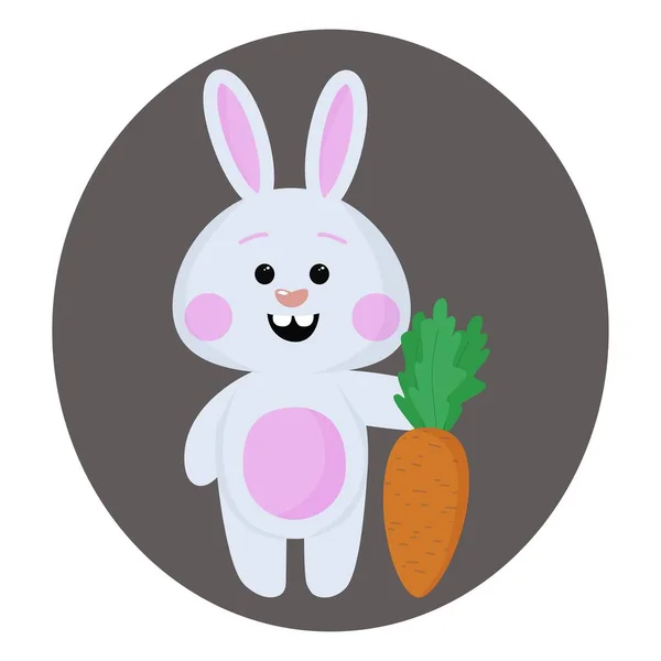 Schattig konijntje met wortel. Paashaas veelkleurige vector clipart. Pasen kaart, gelukkig Pasen. — Stockvector