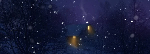 Piękny Zimowy Krajobraz Bożego Narodzenia Widok Samotny Śnieżny Wiejski Dom — Zdjęcie stockowe