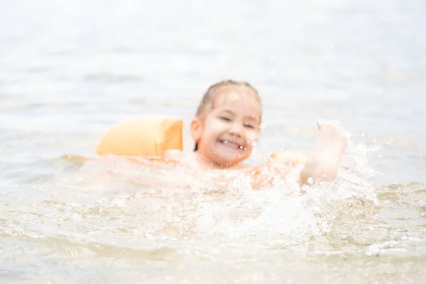 Girl Swim Sea Armbands Hands — Foto de Stock