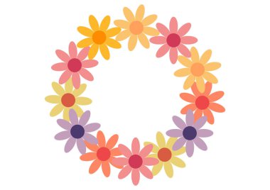 Beyaz arkaplanda parlak ve güzel renklerin bir karışımı ile dairesel renkli çiçek arkaplanı