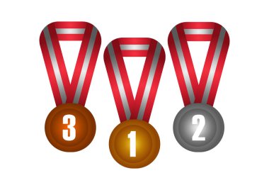 Altın, gümüş ve bronz renkli çizimler Şampiyon 1 için altın, Şampiyon 2 için gümüş ve Şampiyon 3 için bronz madalya
