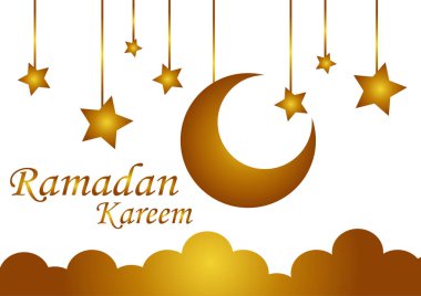 Ay ve yıldızların arkaplan renkleri altın renginde ve ramazan temalı, parlak sarı ve turuncu renkli harmanlanmış.