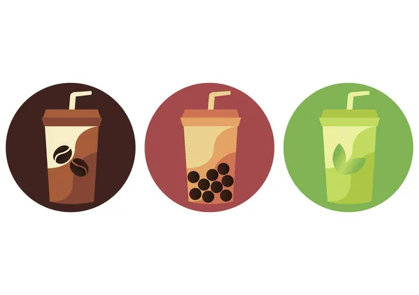 Illustration Modern Drinks Coffee Boba Matcha — Stock Vector