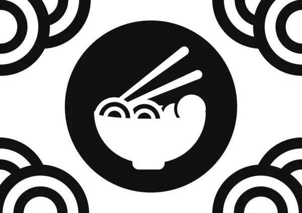 面条和肉丸子在碗里的例子 碗上有筷子 主题是黑白的 — 图库矢量图片